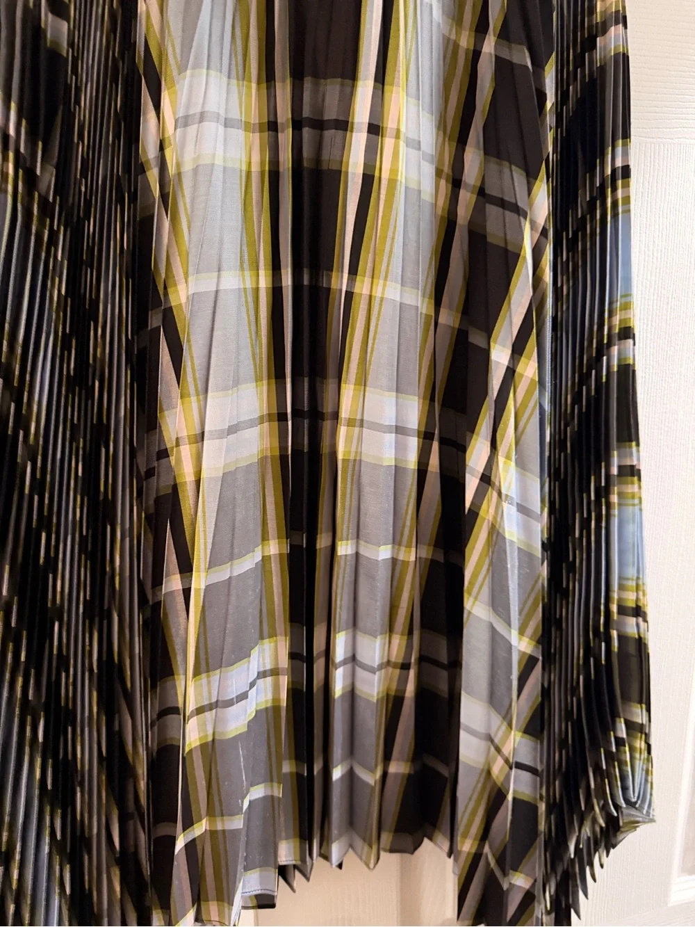 Tory Burch Sunburst Madras Plaid Pleated Silk Skirt